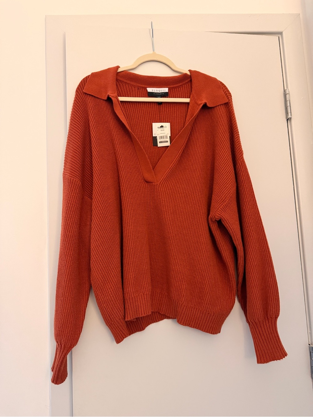Eloquii - Rust Collared V-Neck Ribbed Sweater